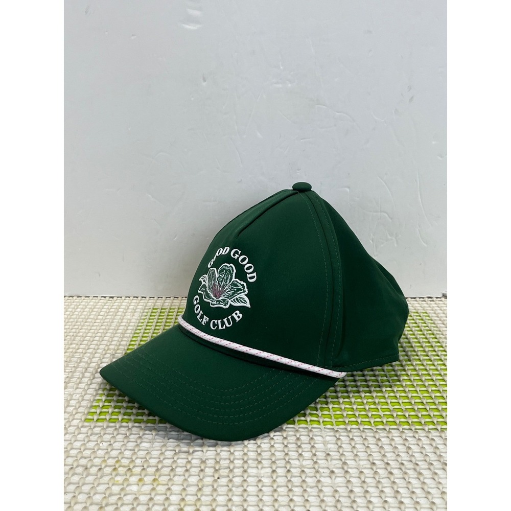 Good Good Golf Club Rope Hat Green Snapback Floral Crest Performance Cap EUC